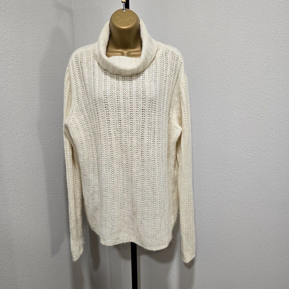 Vintage Crazy Horse Chunky Fisherman Cream Angora Blend Cable Knit Sweater Large
